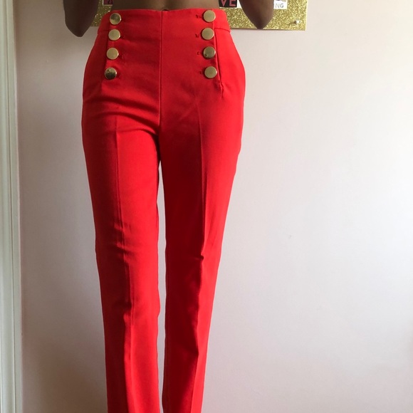 Red sailor inspired wide leg pants - Picture 1 of 2